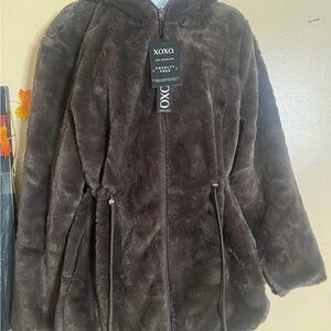 XOXO Women's Dark Brown Teddy Jacket faux mouton fur